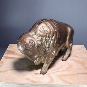 Penny Bank Buffalo Cast Iron Bison Vintage Arcade AC Williams